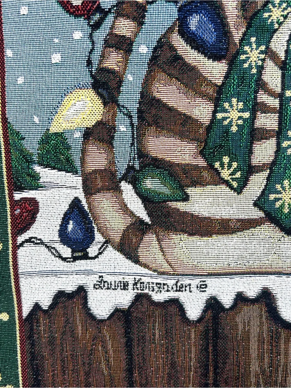 Vintage Cat Christmas Tapestry Wall Hanging Holiday 90s Woven Cottagecore